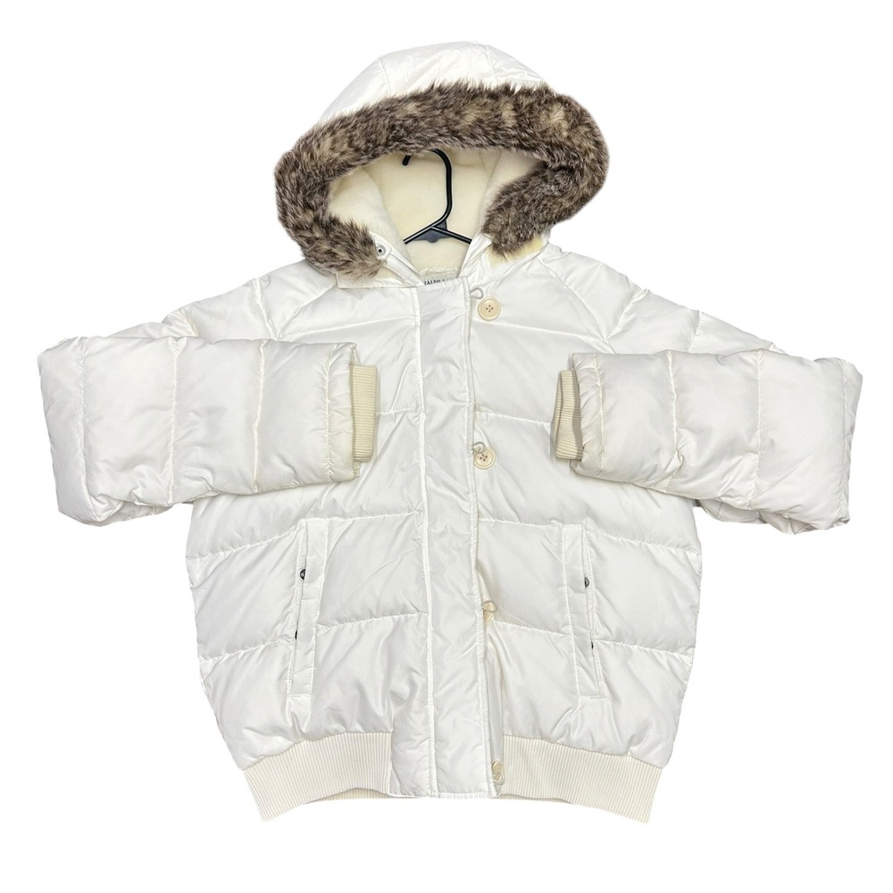 Ralph Lauren Y2K White Puffer Jacket XL Fur Hood Coat Mallcore Preppy Winter